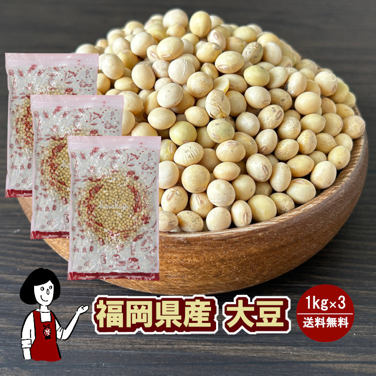 福岡県産大豆《ふくよかまる･3等級･中粒》 1kg×3 / チャック付 宅配便 送料無料