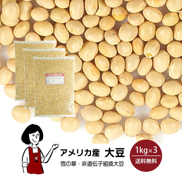 アメリカ産大豆 1kg×3 / チャック付 宅配便 送料無料