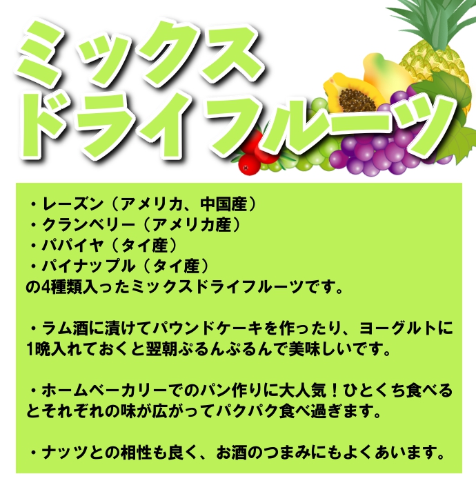 レーズン クランベリー パパイヤ パイナップル ドライフルーツ 食物繊維